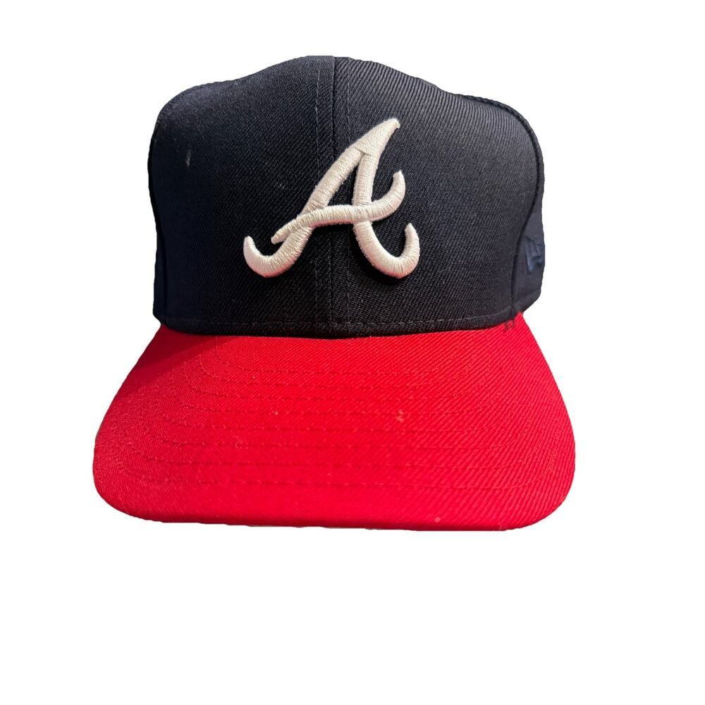 Atlanta Braves New Era 59Fifty Sz 7 3/8 Fitted Baseball Cap Black Mens 100% Wool